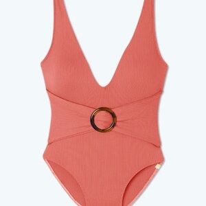 summersalt Ribbed Belted Backflip One-Piece Swimsuit in Coral